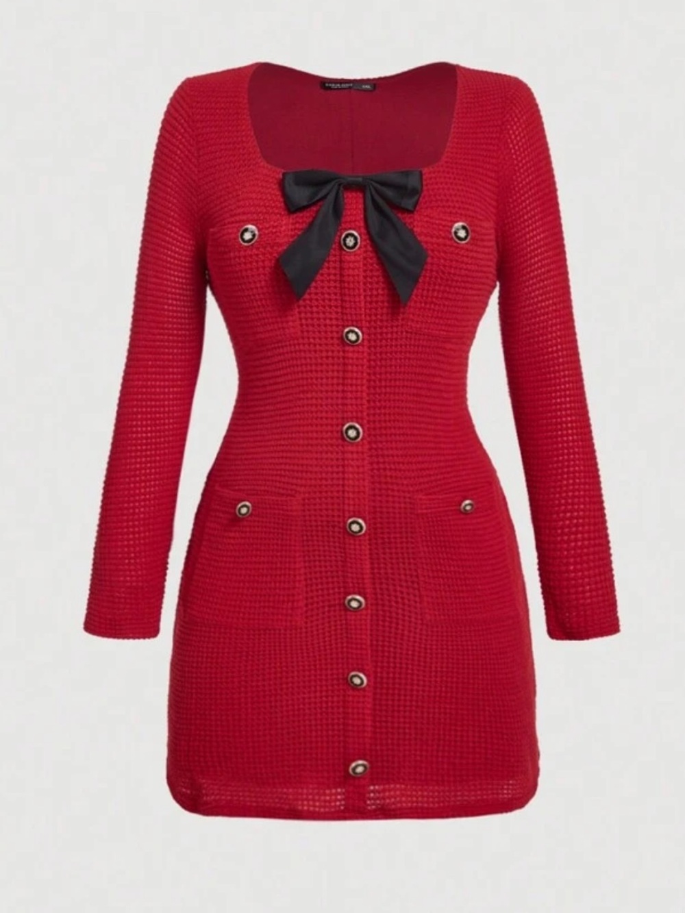 NWT Red Knit Bow-Accent Button Front Dress - 1XL